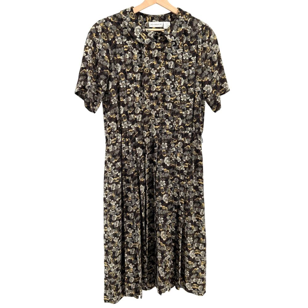 Vintage 90s Liz Claiborne Black Grunge Floral Peter Pan Collar Dress